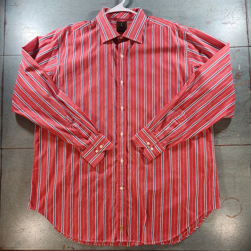 Mens Taylor Byrd Orange and Blue Striped Long Sleeve‎ Button Down Size 2XL